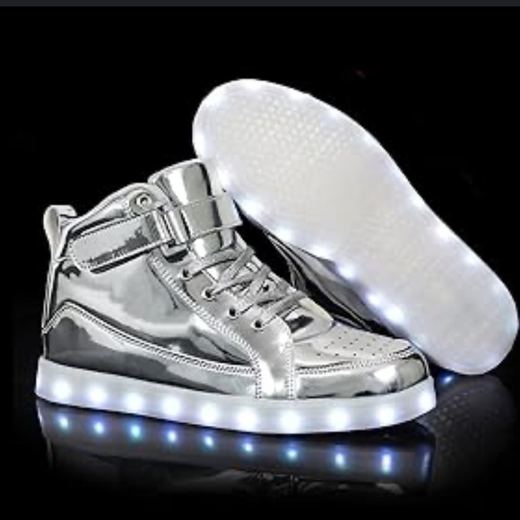 IGxx Men's LED Light Up High Top Sneakers - Chrome Silver & Futuristic Style 9 - Picture 6 of 14
